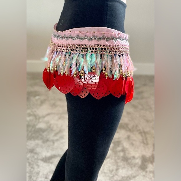 Belly Dance Hip Wrap skirt with Strawberries Coins Pink - Picture 2 of 4